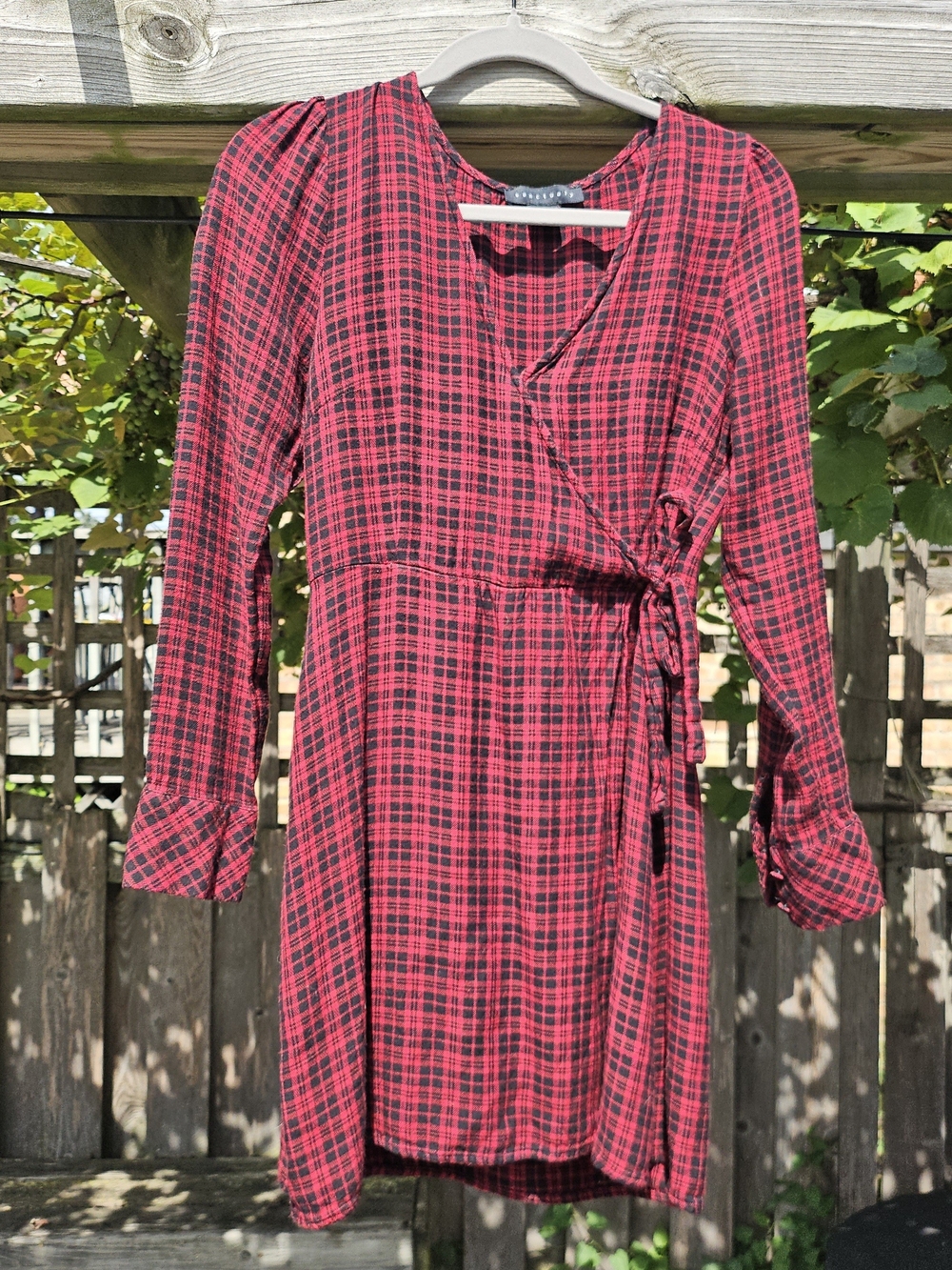 Sanctuary Red Plaid Long-Sleeve Wrap Dress